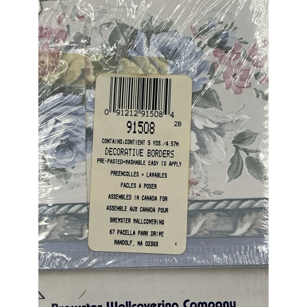 ViNtage Mirage prepasted Wallpaper Border Blue / Pink Flowers 5 yards NEW